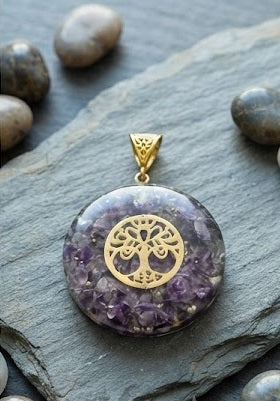 Amethyst Orgonite Pendant with Tree of Life