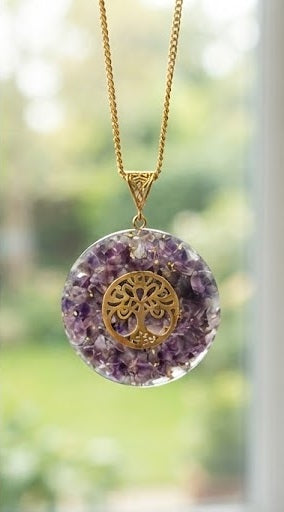 Amethyst Orgonite Pendant with Tree of Life