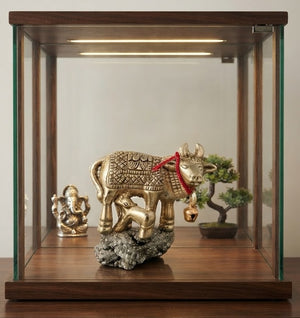Golden Kamdhenu Cow with Calf on Pyrite Crystal Base