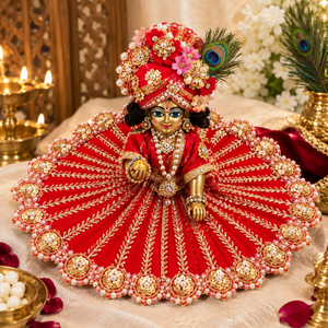 Shubh Laal Royal Fan Design Poshak for Laddu Gopal Ji