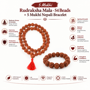 5 Mukhi Rudraksha Mala & Bracelet Combo