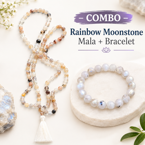 Lunar Glow & Intuition Set – Rainbow Moonstone Bracelet & Mala