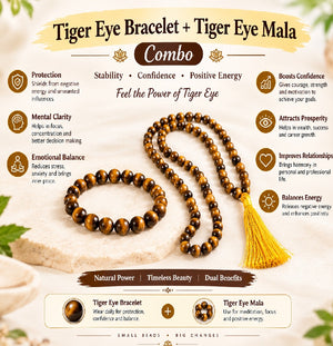 Courage & Focus Power Duo – Tiger Eye Bracelet & Tiger Eye Mala