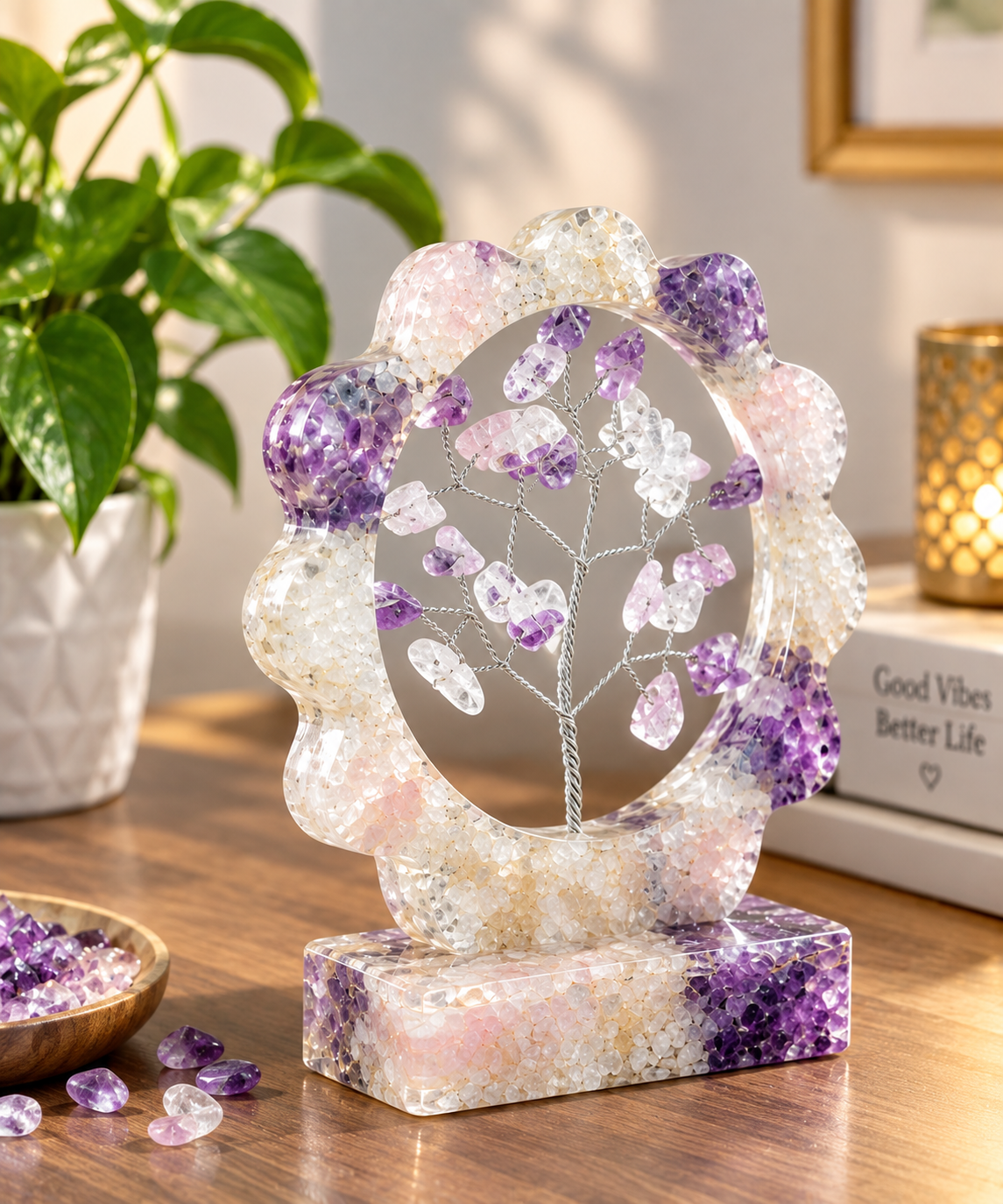 Amethyst, Rose Quartz & Clear Quartz Orgonite Crystal Tree