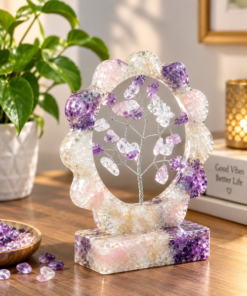 Amethyst, Rose Quartz & Clear Quartz Orgonite Crystal Tree