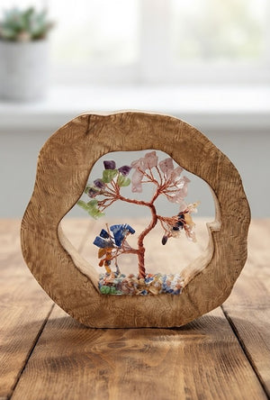 7 Chakra Crystal Tree of Life in Natural Wooden Frame | Spiritual Home Decor