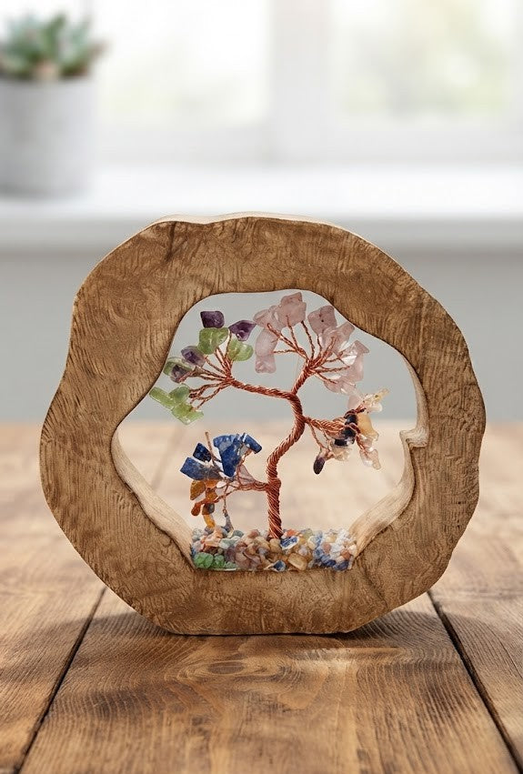 7 Chakra Crystal Tree of Life in Natural Wooden Frame | Spiritual Home Decor