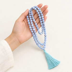 Angelite Crystal Beads Mala Spiritual Necklace