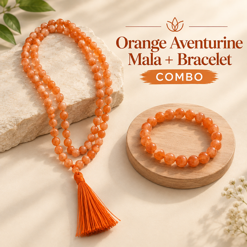 Confidence & Creative Energy Crystal Duo – Orange Aventurine Bracelet & Mala