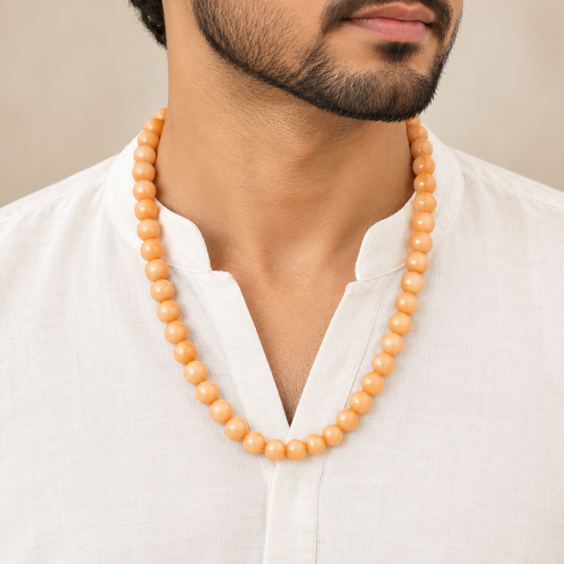Orange Calcite Mala | Natural Crystal Beads Spiritual Necklace