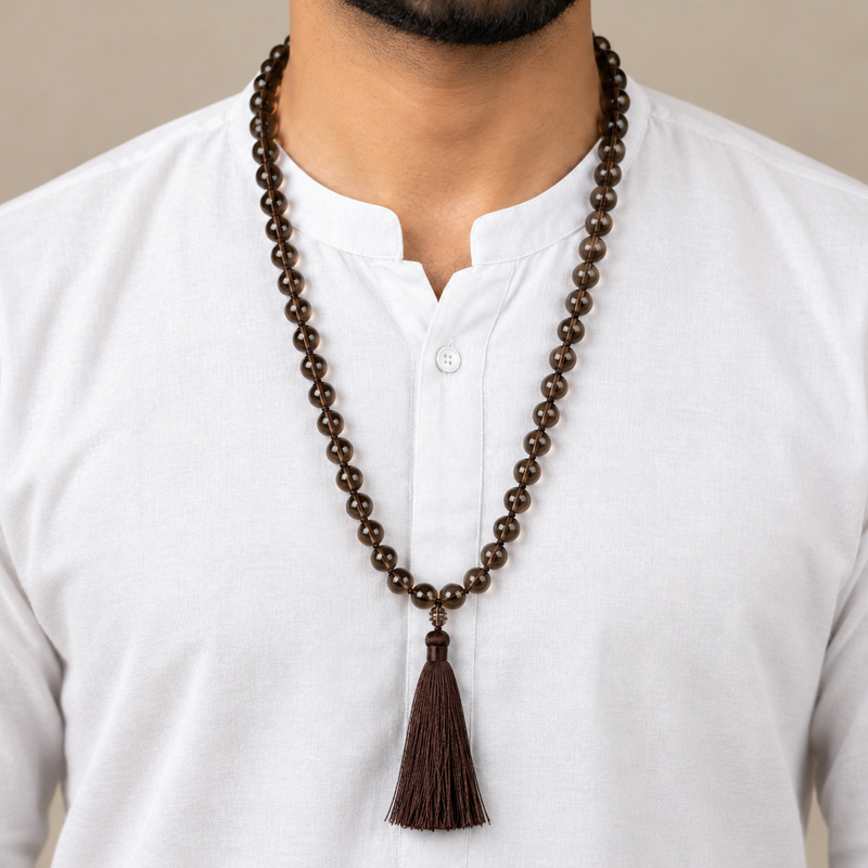 Natural Smoky Quartz Crystal Beads Mala Spiritual Necklace