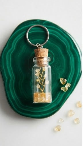 Glossy Crystal Bottle Tree Keychain with Natural Crystal Chips