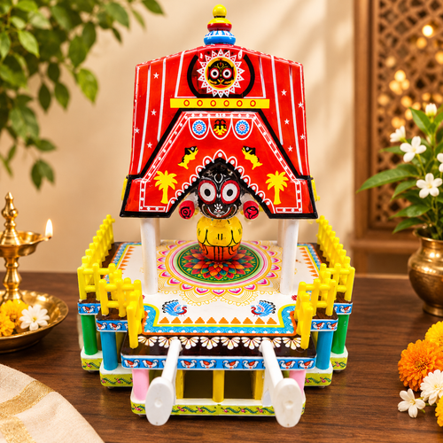 Jagannath Ji Rath Mandir Decorative Showpiece | Traditional Puri Rath Yatra Temple for Home Mandir