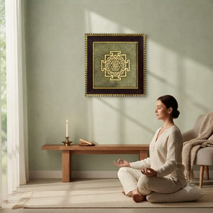 Shree Yantra on Raw Pyrite Frame – 8 Inch