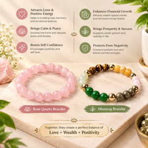 Love & Abundance Crystal Duo – Rose Quartz & Dhanyog Bracelets