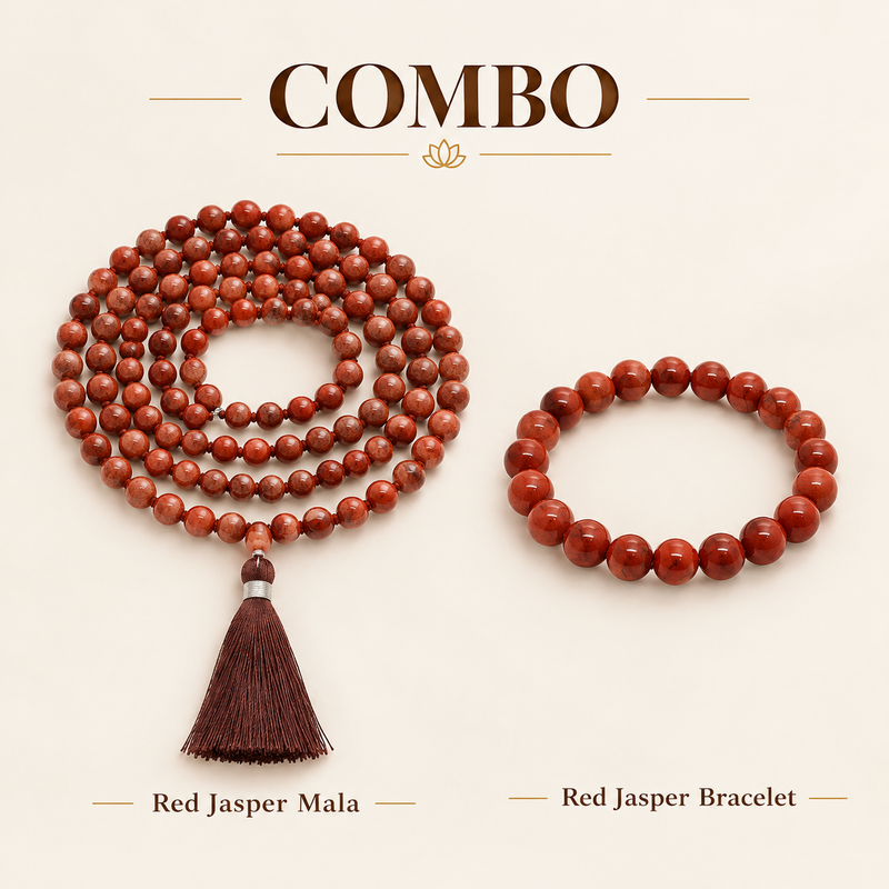 Strength & Grounding Stone Set – Red Jasper Bracelet & Mala
