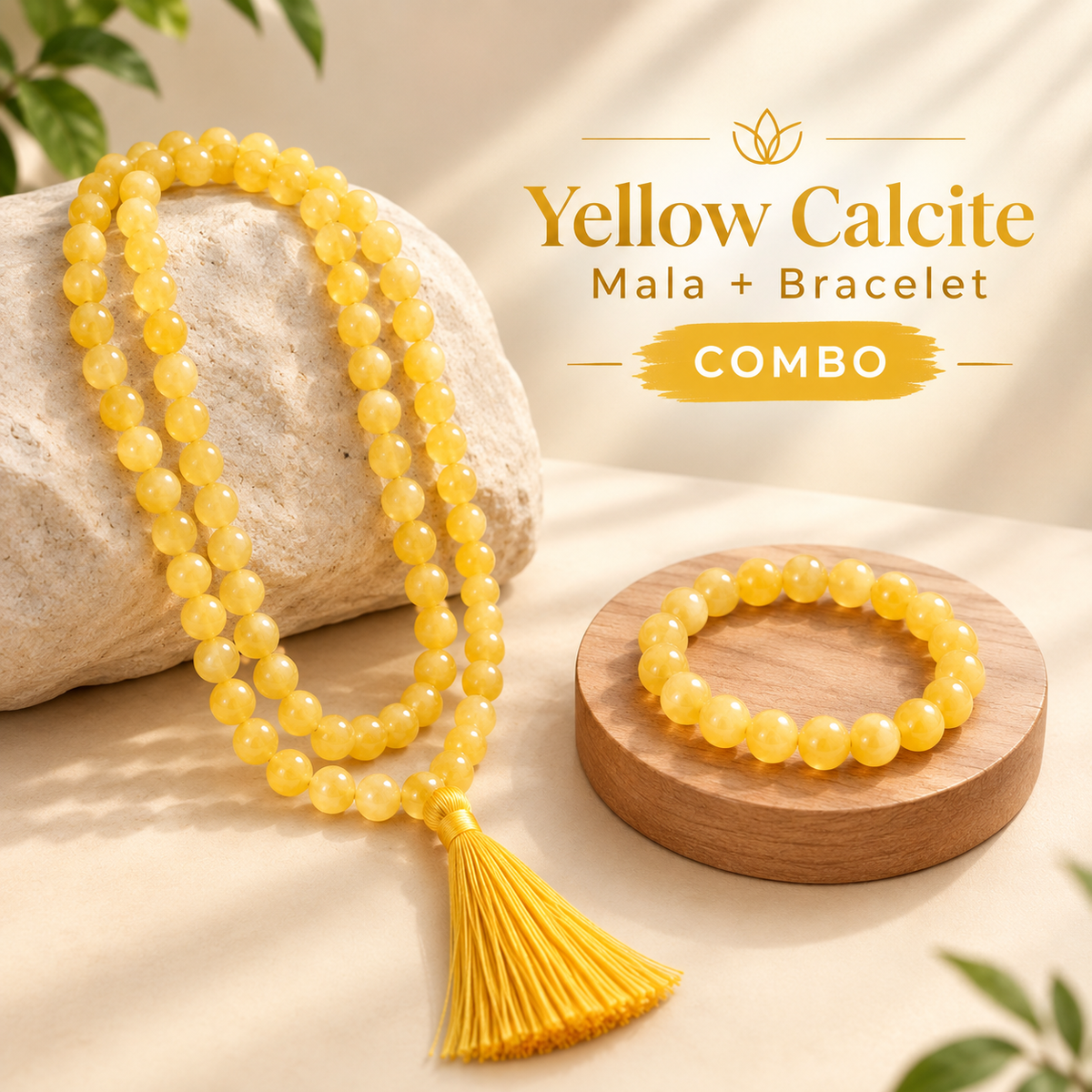 Confidence & Motivation Crystal Set – Yellow Calcite Bracelet & Mala