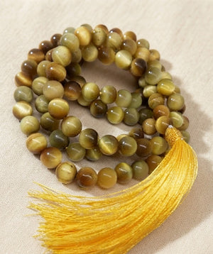 Yellow Cat’s Eye Mala Natural Cat’s Eye Beads Necklace
