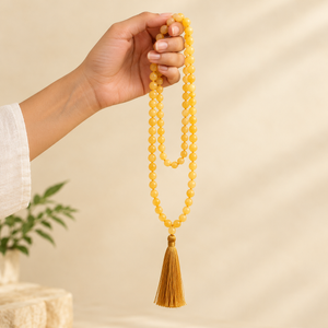 Yellow Calcite Crystal Beads Mala Spiritual Necklace