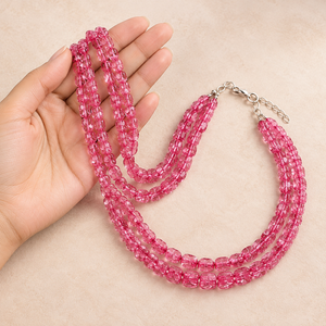 Pink Tourmaline Crystal Beads Mala Spiritual Necklace