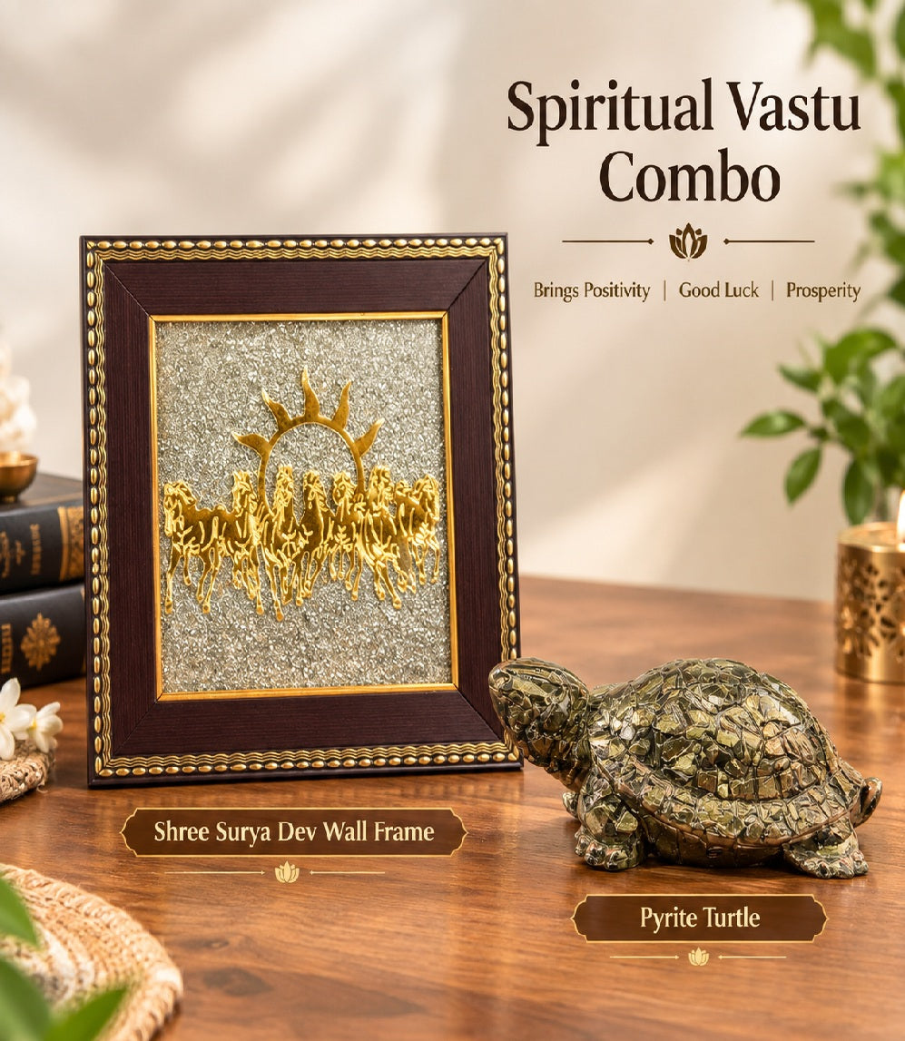 Pyrite Vaibhav Vastu Combo | 7 Horse Pyrite Frame & Pyrite Turtle