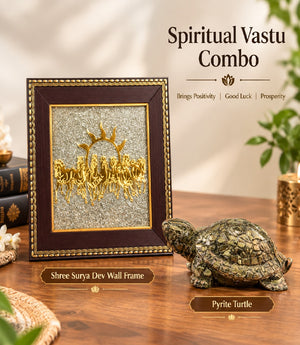 Pyrite Vaibhav Vastu Combo | 7 Horse Pyrite Frame & Pyrite Turtle