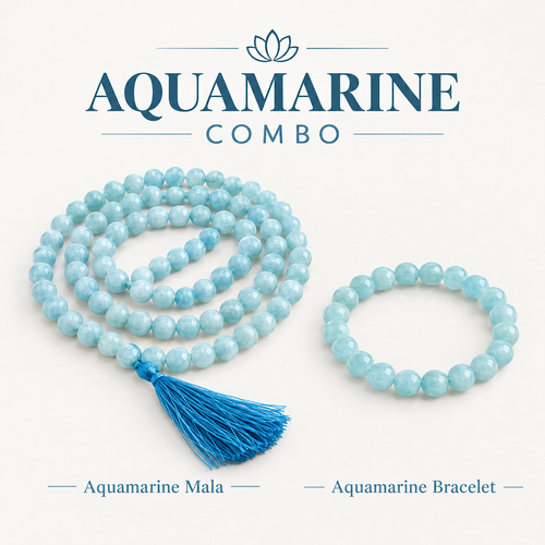 Ocean Calm Crystal Set – Aquamarine Bracelet & Mala