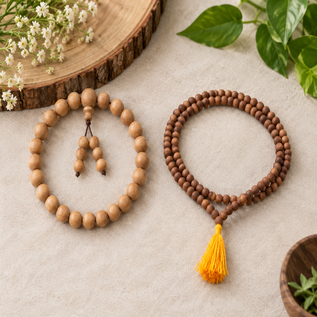 Shwet Chandan Divine Combo | White Chandan Mala & Bracelet Set
