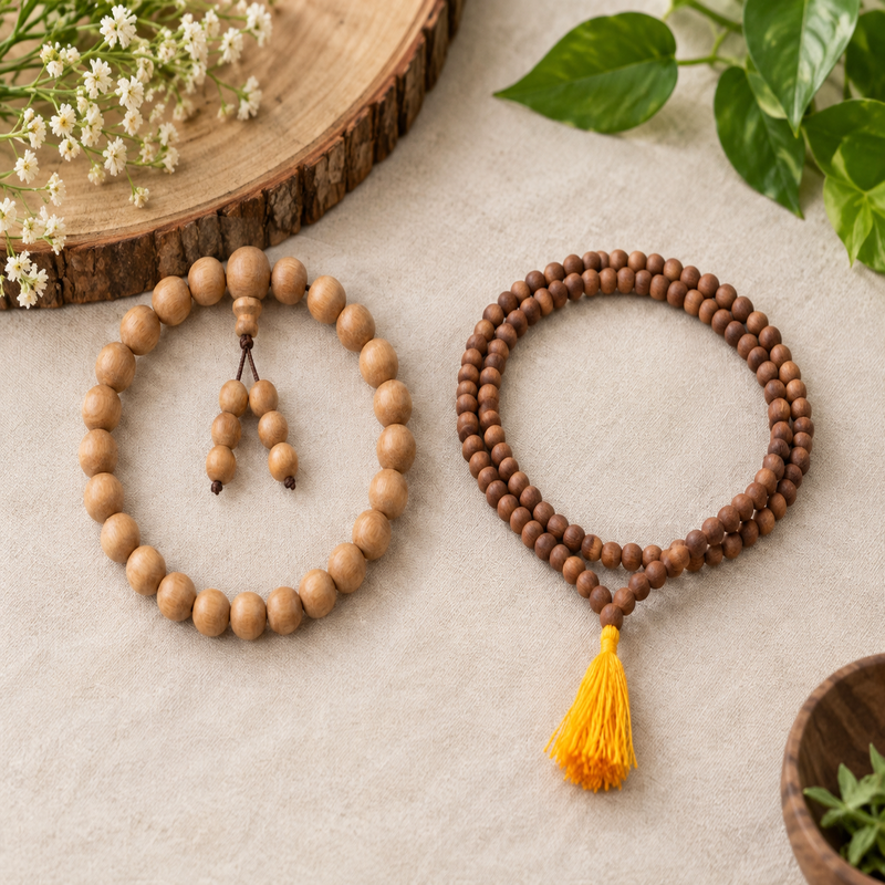 Shwet Chandan Divine Combo | White Chandan Mala & Bracelet Set