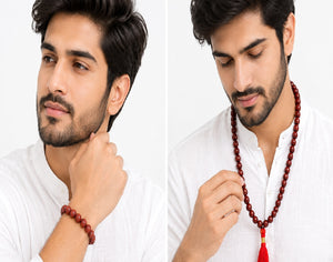 Red Chandan Divine Duo | Spiritual Bracelet & Tulsi Mala