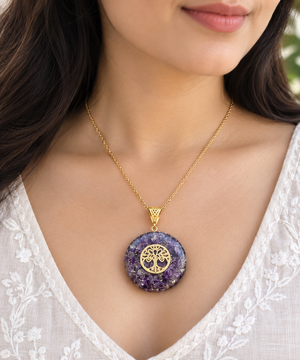 Amethyst Orgonite Pendant with Tree of Life
