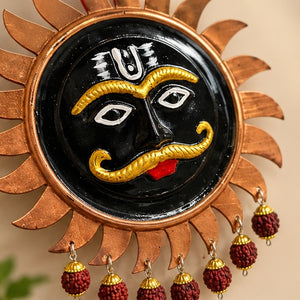 Kaal Bhairav Face Sunburst Wall Hanging with Decorative Charms