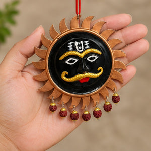 Kaal Bhairav Face Sunburst Wall Hanging with Decorative Charms