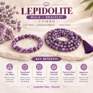Peace & Emotional Balance Set – Lepidolite Bracelet & Mala