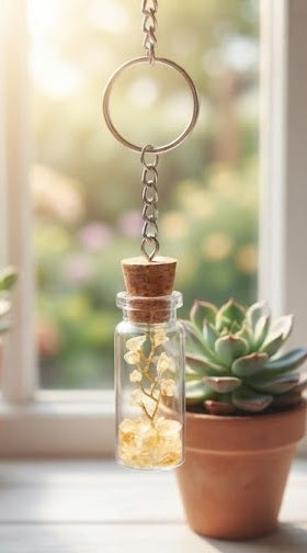 Glossy Crystal Bottle Tree Keychain with Natural Crystal Chips