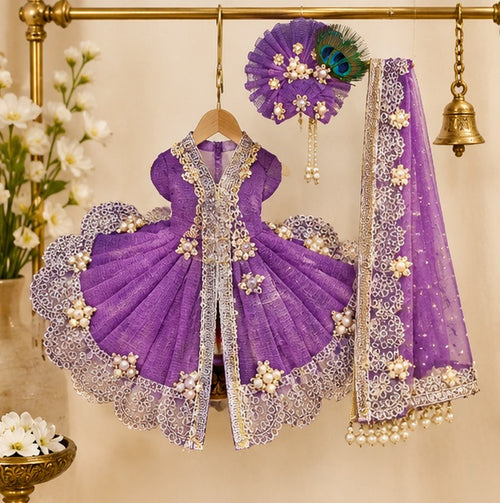 Royal Purple Pearl Lace Poshak for Laddu Gopal Ji