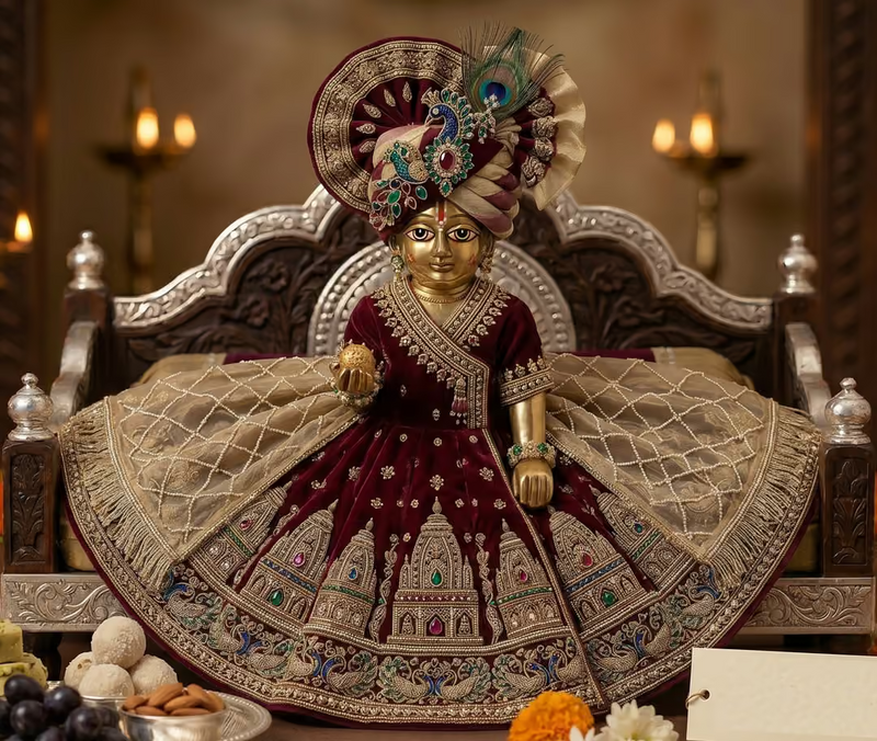 Royal Maroon Zari Work Poshak for Laddu Gopal Ji