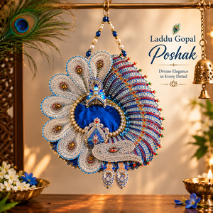 Royal Blue Laddu Gopal Poshak Set | Peacock Design with Stone Work