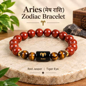 Aries (मेष राशि) Zodiac Bracelet | Red Jasper & Tiger's Eye Crystal Bracelet for Men & Women