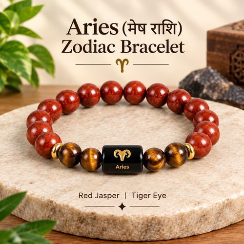 Aries (मेष राशि) Zodiac Bracelet | Red Jasper & Tiger's Eye Crystal Bracelet for Men & Women