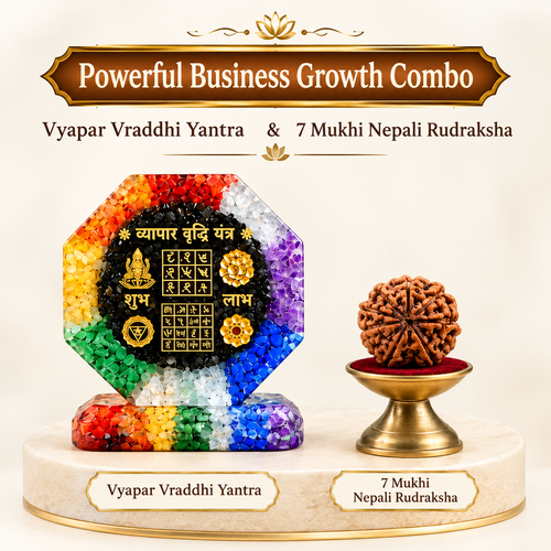 Dhanteras Business Prosperity Combo | Vyapar Vriddhi Yantra & 7 Mukhi Rudraksha