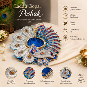 Royal Blue Laddu Gopal Poshak Set | Peacock Design with Stone Work