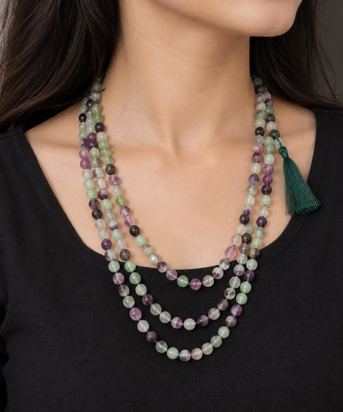 Fluorite Crystal Beads Mala Spiritual Necklace