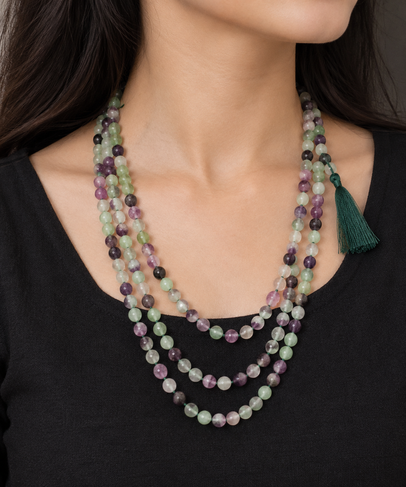 Fluorite Crystal Beads Mala Spiritual Necklace