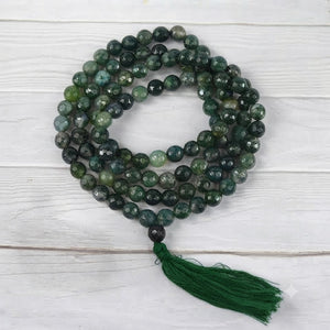 Moss Agate Crystal Beads Mala Spiritual Necklace