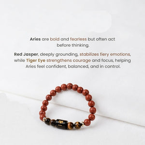 Aries (मेष राशि) Zodiac Bracelet | Red Jasper & Tiger's Eye Crystal Bracelet for Men & Women