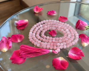 Rose Quartz Mala Natural Crystal Beads Spiritual Necklace