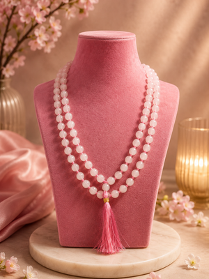 Rose Quartz Mala Natural Crystal Beads Spiritual Necklace