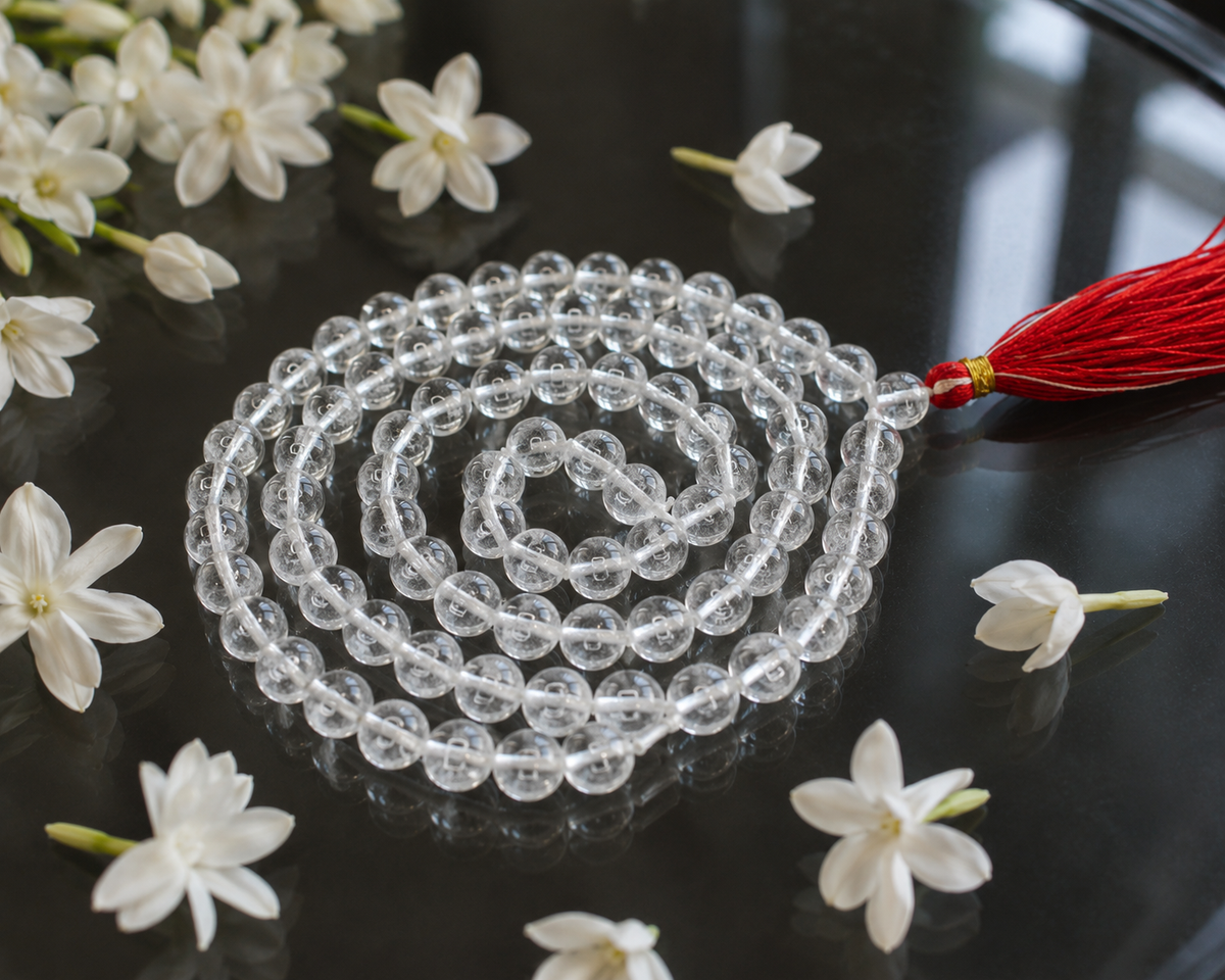 Sphatik Clear Quartz Crystal Beads Mala