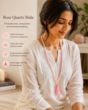 Rose Quartz Mala Natural Crystal Beads Spiritual Necklace